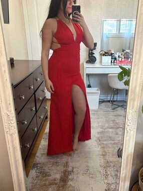 Luxxel Striking Red Backless Dress with front middle slit  *never worn*